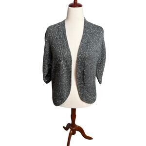 Chico's shrug sweater gray metallic open front 3/4 dolman sleeves Sz 0 US S